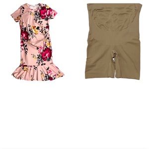 My Bump Large Pink Floral Mermaid Bodycon Maternity Dress & Shapewear Set